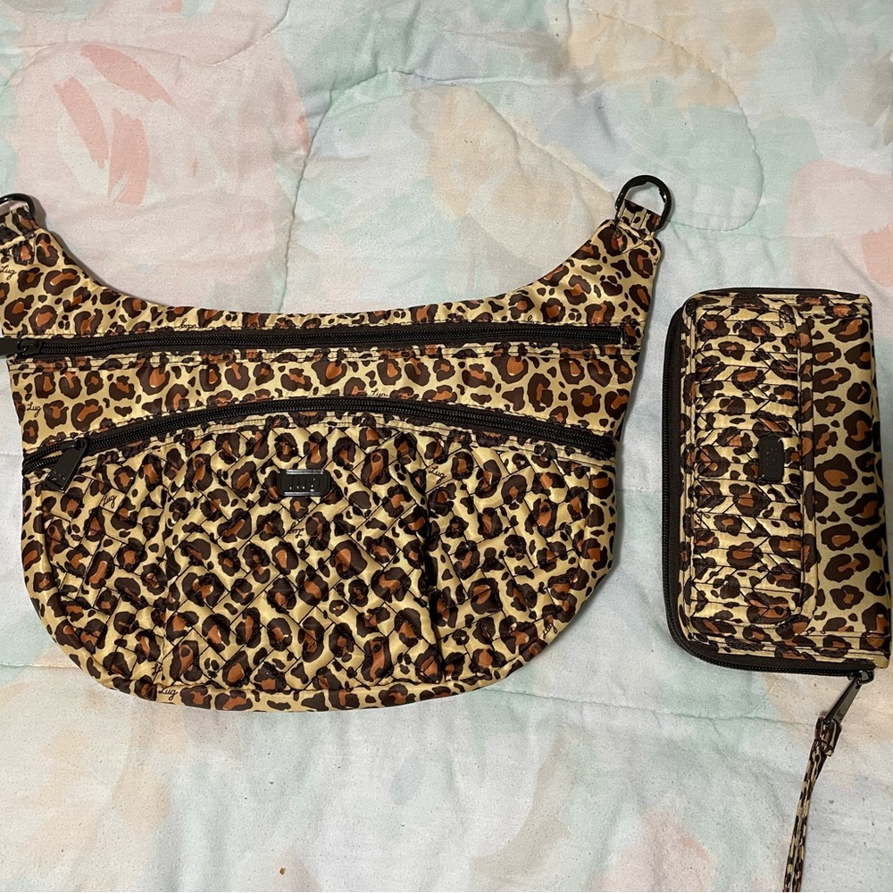 Lug Hippy bag & Kickflip wallet in Leopard brown WITH copper VL metal strap